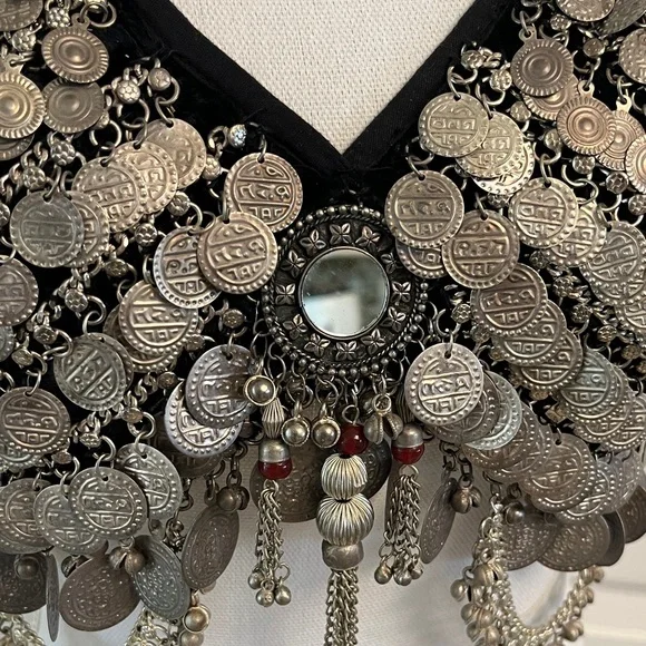 Black Halter Top with Silver Coin Embellishments Tribal Bellydance Large - Picture 3 of 13